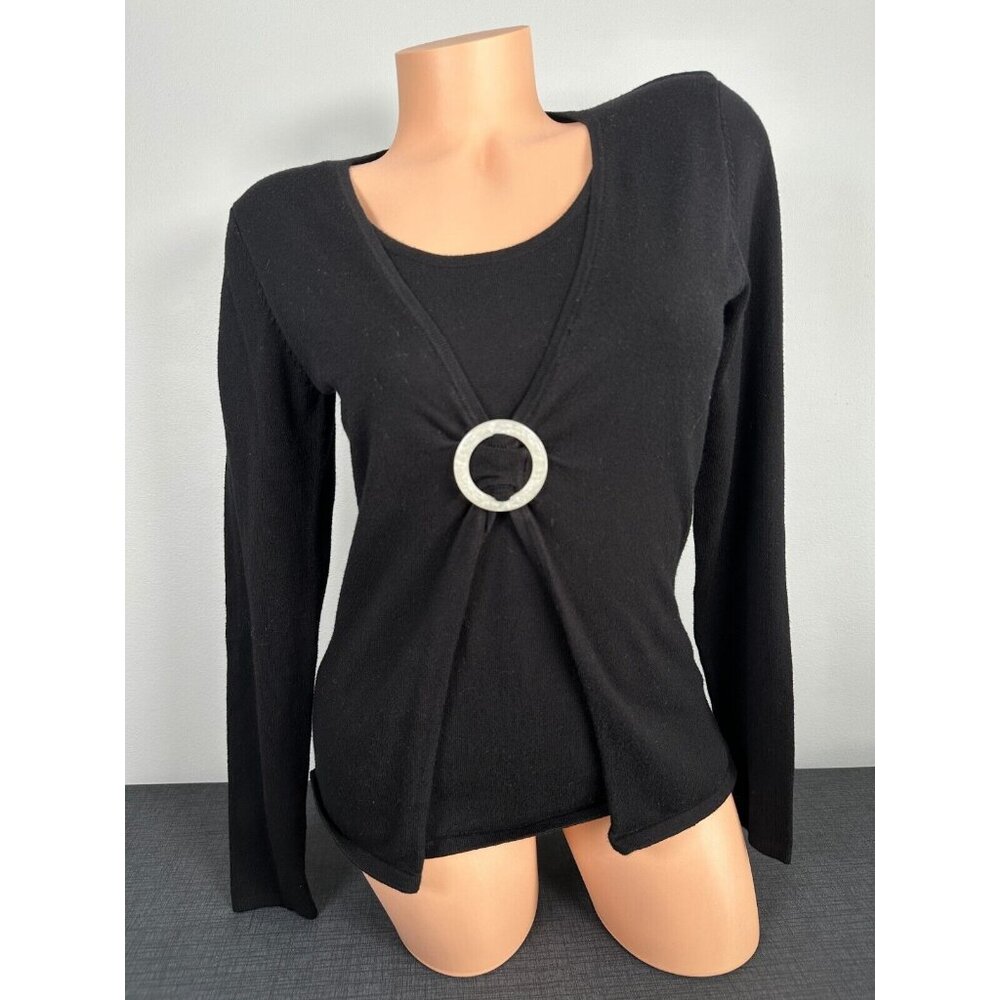 Vintage Apt. 9 Small Womens Top‎ Y2K Long Sleeve Black Round Neck Layered